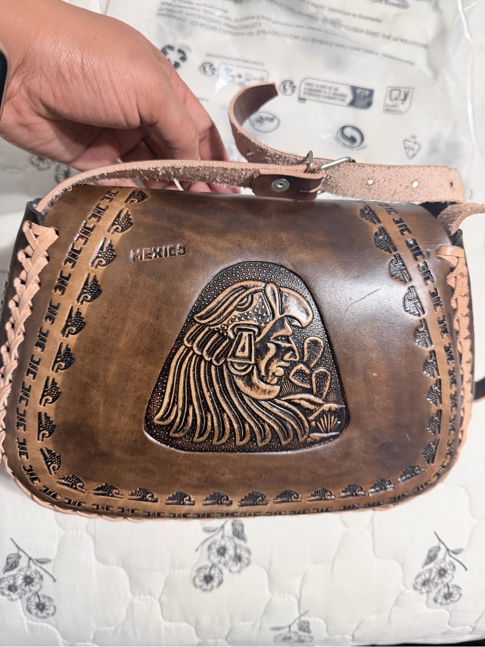 Handcrafted Brown & Black Haircalf Crossbody with Floral Embroidery - Picture 2 of 4
